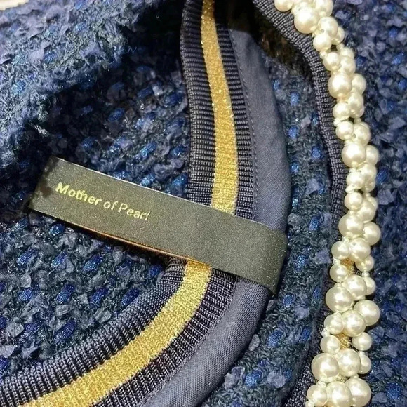 Mother of Pearl London Blue Tweed with Pearl Short-Sleeve Frayed Hemline - Picture 5 of 7